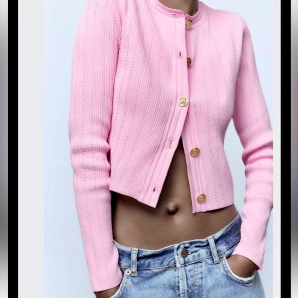 Zara NWT pink coord matching 2 piece skirt and button cardigan set - Picture 3 of 17